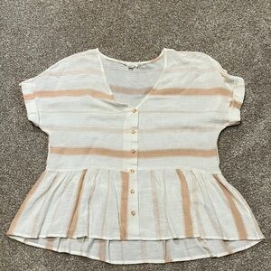 Blu Pepper Cream and Tan Striped Peplum Blouse